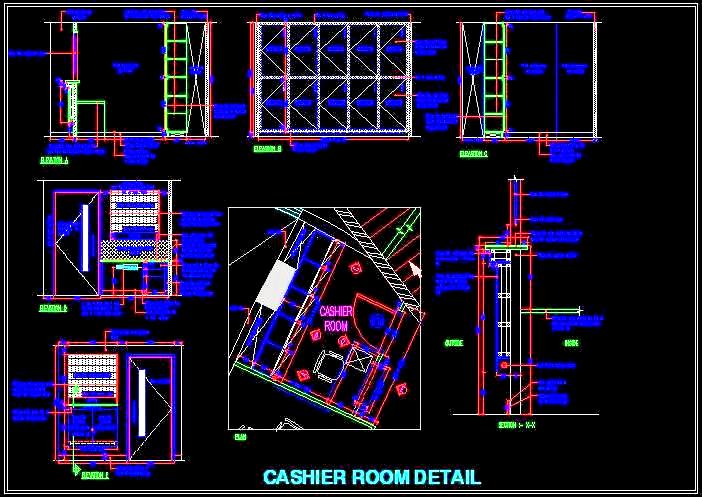 Cashier Room DWG Design with Storage and Elevations